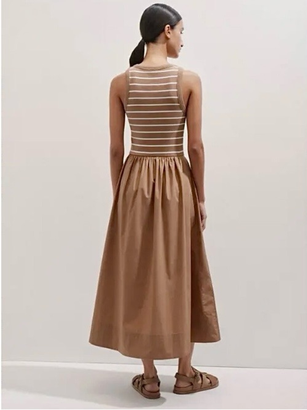 ME + EM Striped Maxi Dress 6 Brown White Fit Flare Coastal French Girl Vacation - Picture 3 of 16